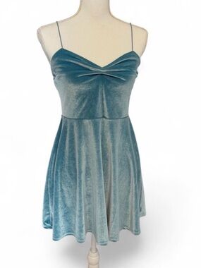 Urban Outfitters Teal Velvet Spaghetti-Strap Mini Dress Size M